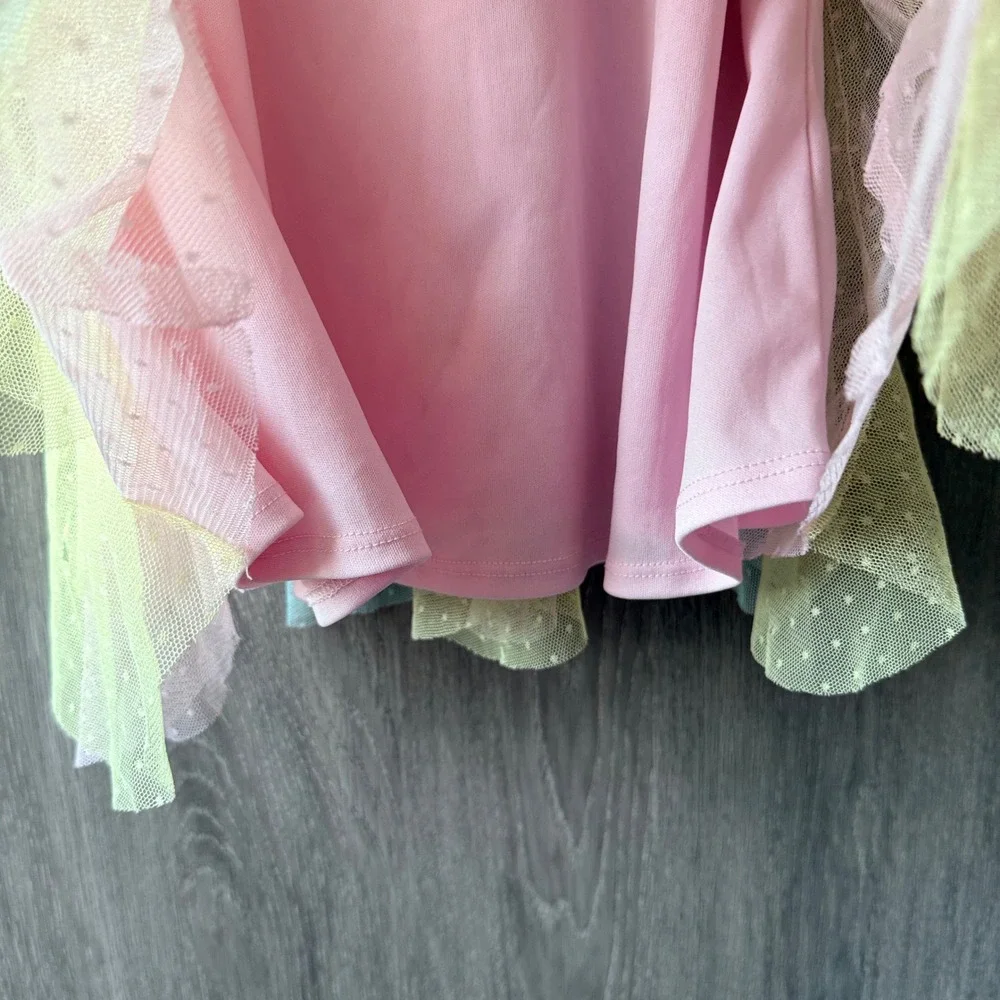 Tahari Tulle Ruffle Dress Girls Size 7 Pastel Rainbow Rhinestone Fairycore Party